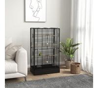 PawHut Gabbia per Uccelli con Posatoi in Legno, Voliera per Canarini e Parrocchetti in Acciaio con 2 Maniglie, Vassoio Rimovibile e Ciotole per Cibo, 61x36.5x98 cm, Nero Lascia che i tuoi uccellini go