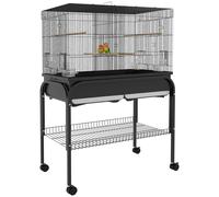 PawHut Gabbia per Uccelli da Interno con Vassoio, Ripiano e Ruote, Nero