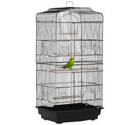 PawHut Gabbia per Uccelli in Metallo e Plastica con Trespoli, Altalena e Ciotole, 46.5x35.5x92 cm, Nero Aosom