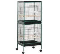 PawHut Gabbia Voliera per Uccelli per Interni con Ruote e Vassoi Estraibili, 51.5x50x140 cm, Verde Scuro Aosom Italy