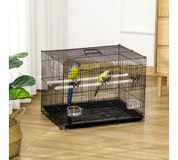 Gabbia per uccelli in metallo Pawhut 60X41X41 cm con mangiatoie e 2 posatoi nera