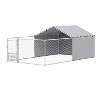PawHut Kennel per Cani con Coperture Protettive e Ciotole Girevoli Argento