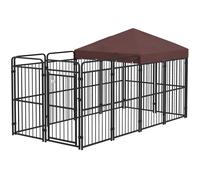 PawHut Kennel per Cani da Esterno in Metallo con Tettuccio Marrone