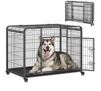 PawHut Kennel per Cani Pieghevole Porta con Blocco 4 Ruote Fondo Rimovibile