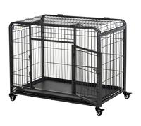PawHut Kennel per Cani Pieghevole Porta con Blocco e Ruote con Freno Grigio