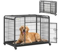 PawHut Kennel per Cani Pieghevole Ruote con Freno e Porta con Blocco Grigio