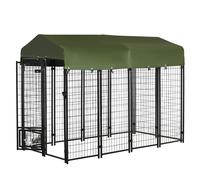 PawHut Kennel per Interni ed Esterni in Acciaio e Tessuto Oxford Nero Verde
