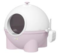 PawHut Lettiera per Gatti 4kg Max con Coperchio e Paletta Bianca e Rosa