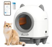 Pawhut Lettiera per gatti autopulente 80L Lettiera autopulente Eliminazione degli odori Controllo app Protezione di sicurezza 1 rotolo di sacchetti della spazzatura