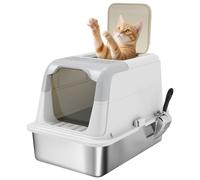 PawHut Lettiera per Gatti Chiusa a 2 Ingressi con Deodorante e Paletta, 60.4x40.4x41.8 cm, Bianco e Grigio Aosom Italy
