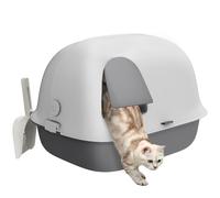 PawHut Lettiera per Gatti Chiusa con Coperchio e Gattaiola in PP Grigio e Bianco