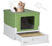 PawHut Lettiera per Gatti Chiusa con Paletta, Vassoio Estraibile e 2 Porte, 47.5x35.5x36.7cm, Verde Chiaro Aosom Italy