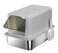 PawHut Lettiera per Gatti Chiusa con Vassoio in Acciaio, Paletta e Filtri, 40.5x60.5x41.5 cm, Grigio e Argento Aosom Italy