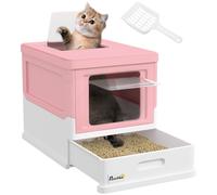 PawHut Lettiera per Gatti Chiusa in PP a 2 Porte con Paletta e Vassoio Estraibile, 47.5x35.5x36.7 cm, Rosa e Bianco