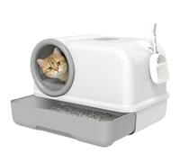 PawHut Lettiera per Gatti con Coperchio, Paletta e Sacchetti, Bianco e Grigio