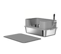 PawHut Lettiera per Gatti in Acciaio Inossidabile Apribile con Paletta, Bordo Alto e Tappetino per gatti fino a 7 kg 60,2 x 40,2 x 29,5 cm, Grigio Aosom Italy