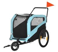 PawHut Passeggino Bici per Cani 2 in 1 con 2 Ingressi e Tasche Portaoggetti Blu