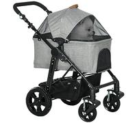 PawHut - Passeggino per animali domestici staccabile 2 in 1 design borsa da viaggio per cani e gatti, carrello pieghevole con sistema di assorbimento degli urti, cesto freno regolabile per manubrio di sicurezza, colore: Grigio