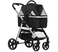 PawHut Passeggino per cani 2 in 1, seggiolino auto, borsa per il trasporto, passeggino per gatti con cuscino fino a 15 kg, carrello pieghevole per cani di piccola taglia con freni, finestra a rete
