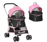 PawHut Passeggino per Cani 3 in 1 Pieghevole Convertibile, Rosa