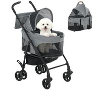 PawHut Passeggino per cani 3 in 1 staccabile, con navicella rimovibile e senza cerniera, per cani di piccola taglia e gatti da 10 kg, colore: grigio