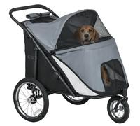 PawHut passeggino per cani con finestre a rete, passeggino pieghevole per gatti con guinzaglio di sicurezza, grandi ruote in gomma per cani di taglia media e grande fino a 30 kg, Oxford, grigio