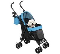 PawHut Passeggino per cani di piccola taglia con telaio per ombrello Carrello pieghevole per cani con cuscino lavabile Portabicchieri Finestrini in rete e borsa portaoggetti Blu