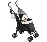 PawHut Passeggino per cani di piccola taglia con telaio per ombrello Trasportino per cani pieghevole con cuscino lavabile Portabicchieri Finestre in rete e borsa per riporre i vestiti Crema