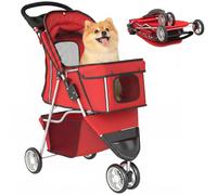PawHut Passeggino per Cani Piccoli 10kg Pieghevole con Freni Rosso