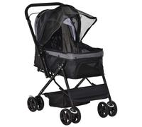 PawHut Passeggino per Cani Piccoli Pieghevole 76.5x52x95cm Nero | Maniglione Gir