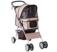 PawHut Passeggino per Cani Pieghevole in Tessuto con Ruote, Cestino e Portabicchieri, per cani 15 kg,75x45x97cm,Marrone Aosom Italy