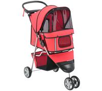 PawHut Passeggino per Cani Pieghevole con Ruote, Cestino Portaoggetti, Carrello per Animali Domestici 10kg, Rosso,75x45x97cm Aosom Italy