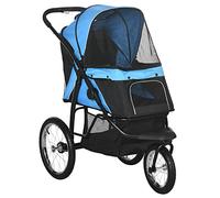 PawHut Passeggino per cani pieghevole per cani e gatti fino a 20 kg, con ruote in gomma per terreno, cuscino per finestre a rete, porta per gatti con cestino portaoggetti, colore: blu