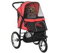 PawHut Passeggino per cani pieghevole per cani e gatti fino a 20 kg, con ruote in gomma per terreno, cuscino per finestre a rete, porta per gatti con cestino portaoggetti, colore: rosso