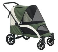 PawHut Passeggino per Cani Taglia Media Pieghevole con Finestre a Rete, Cuscino e Guinzagli, 124x67x100 cm, Verde Scuro Aosom Italy