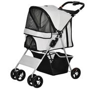 PawHut Passeggino Pieghevole con 3 Reti e Cerniera per Cani, Carrello in Ferro e Tessuto Oxford, 75x46x94 cm, Rosso Aosom Italy