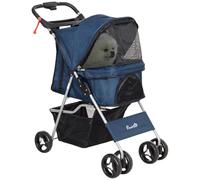 PawHut Passeggino pieghevole per cani, 15 kg, 77x45x99,5 cm, Blu scuro