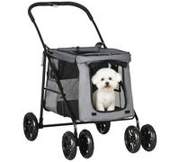PawHut Passeggino pieghevole per cani con cuscino, passeggino per gatti fino a 20 kg, carrello per cani di piccola e media taglia con tasche laterali, finestra a rete, tessuto Oxford, grigio