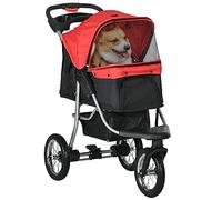 PawHut Passeggino pieghevole per cani e gatti fino a 10 kg, con finestra a rete, portabevande per gatti, colore: rosso