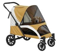 PawHut Passeggino pieghevole per cani e gatti fino a 30 kg, con cuscino, finestra a rete, portaoggetti, carrello per gatti con guinzaglio di sicurezza, freni, marrone