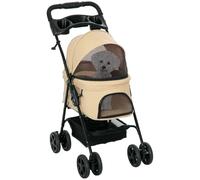 PawHut Passeggino pieghevole per cani e gatti fino a 4 kg kaki | Buggy cane, buggy gatto, finestra mesh, cestino, portabicchieri, carrello gatto