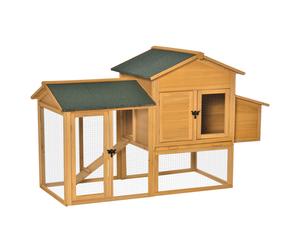 PawHut Pollaio Mobile in Legno con Casetta per Galline e Area Aperta, Nido con Tetto Apribile e Rete Metallica, Giallo, 168x75x103cm Aosom