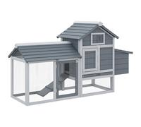 PawHut Pollaio per Galline Ovaiole Prefabbricato in Legno con Recinzione per Giardino, Adatto per 2 Galline, 150.5 x 54 x 87cm, Grigio Scuro