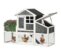 PawHut Pollaio Prefabbricato in Legno con Area Aperta, Casetta per Galline e Nido per la Cova, Aiuola e Tetto in Asfalto, Grigio Aosom