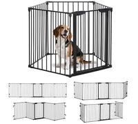 PawHut Recinto Cancelletto per Cani Regolabile e Pieghevole con Chiusura Automatica e Sistema di Blocco, Cancello per Cani in Metallo e Plastica, 300x74.5 cm, Nero