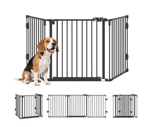 PawHut Recinto Cancelletto per Cani Regolabile e Pieghevole con Chiusura Automatica e Sistema di Blocco, Cancello per Cani in Metallo e Plastica, 202.5x76 cm, Nero