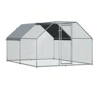 Pawhut Recinto Gabbia per Galline da Esterno in Metallo Galvanizzato, Pollaio per Galline Ovaiole da Esterno, Porta con Blocco e Sezione con Tessuto Oxford, 280x380x195 cm, Argento La pollaio per gall