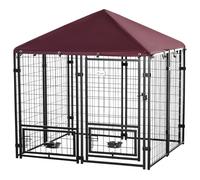 PawHut Recinto per Cani da Esterno in Acciaio con Settatura,Nero Rosso