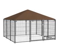 PawHut Recinto per Cani in Metallo con Ingresso per Ciotole Nero e Marrone