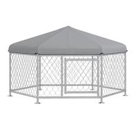 PawHut Recinto per Cani Taglia Media Tetto Tessuto Oxford Argento